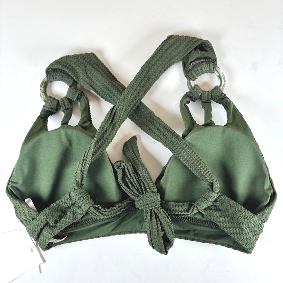 BECCA Line N Sand Skylar Halter Bikini Swim Top Size M Cactus Green Textured NWT - Picture 5 of 7